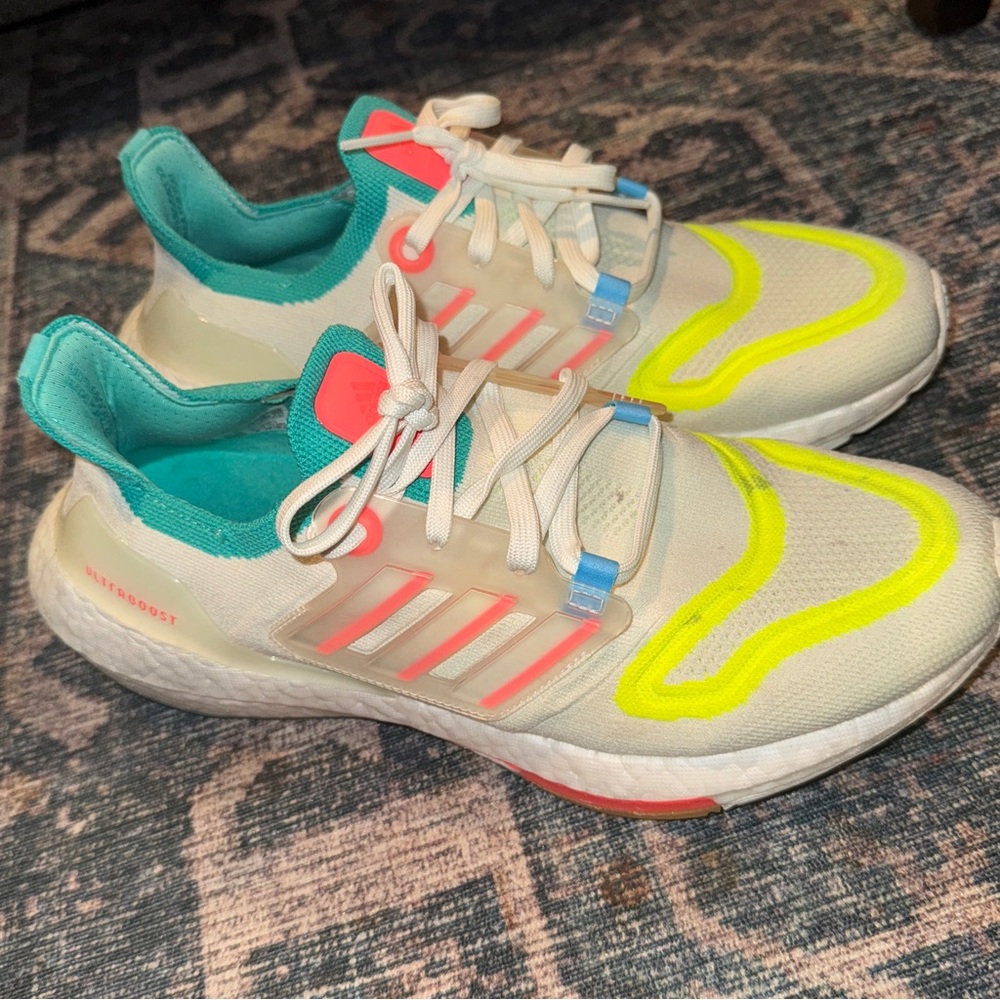 Adidas White Sneakers with Neon Accents